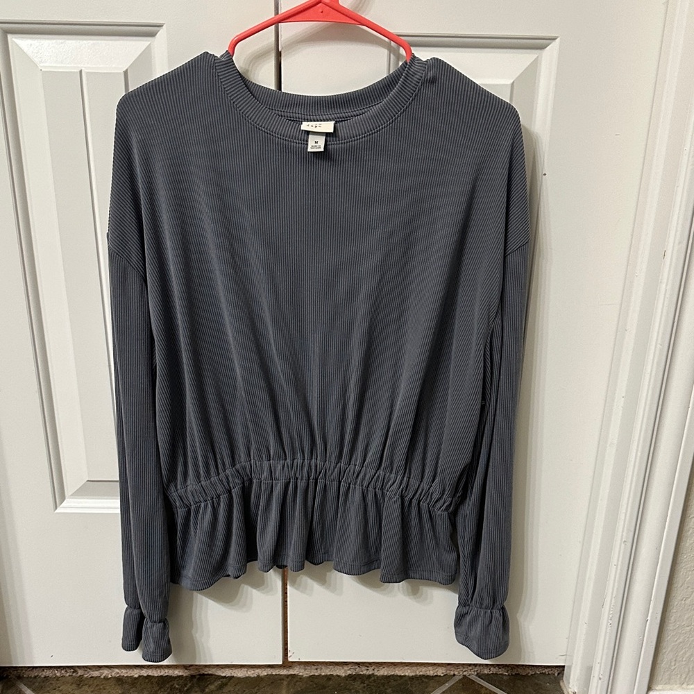 a new day Ribbed Peplum Long-Sleeve Top - Charcoal Gray